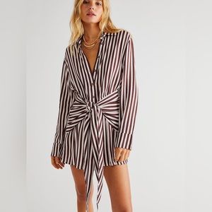 ‼️ SOLD ‼️ Free People Jen's Pirate Booty Amata brown white stripe dress size M